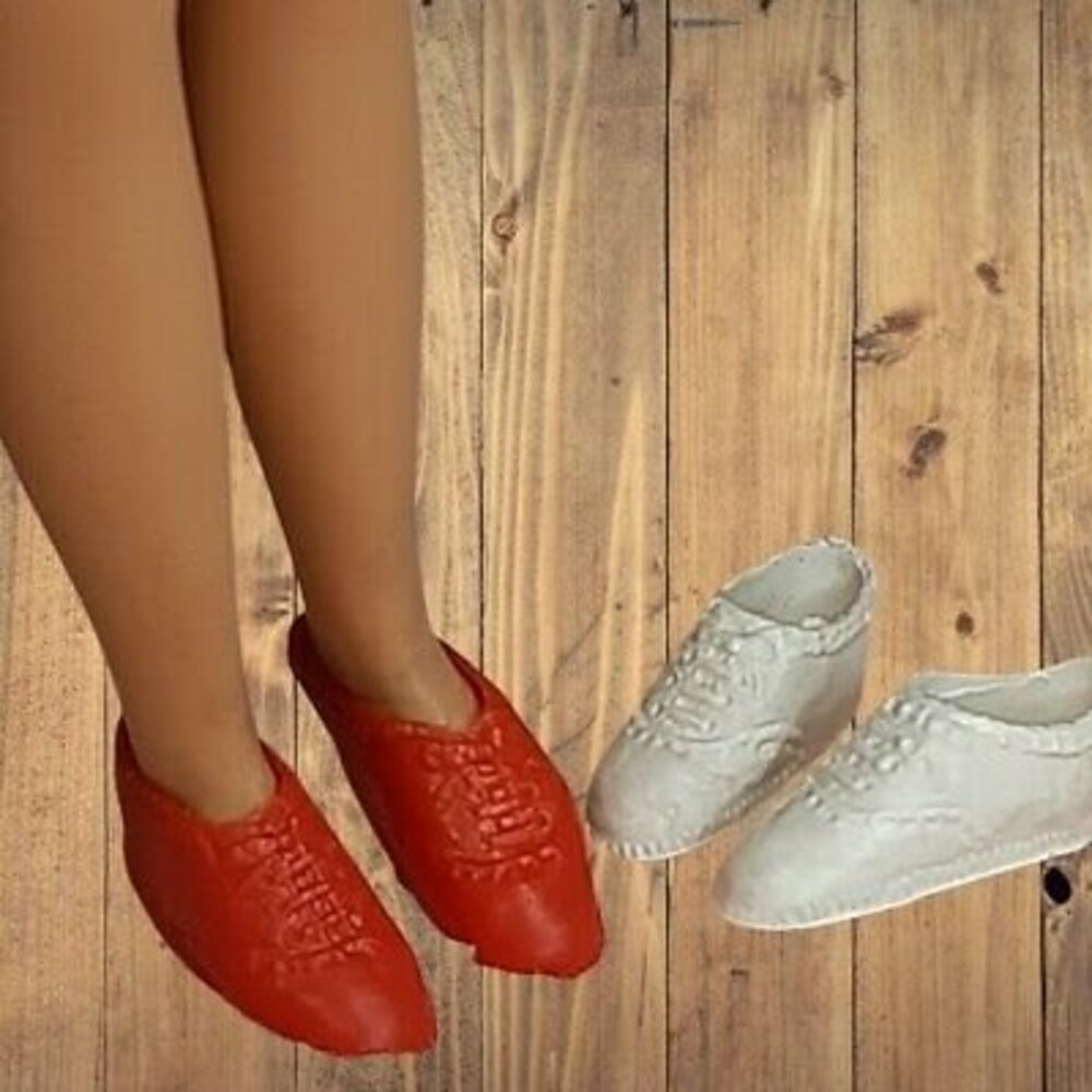 2 pairs Vtg 1980s Skipper Mattel Barbie or Clone Sneakers / Tennis Shoes Wht Red